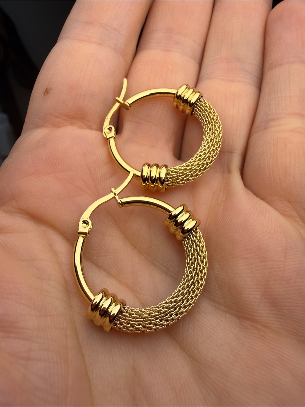 Gold Mesh Hoop Earrings - Elegant Women's Jewelry